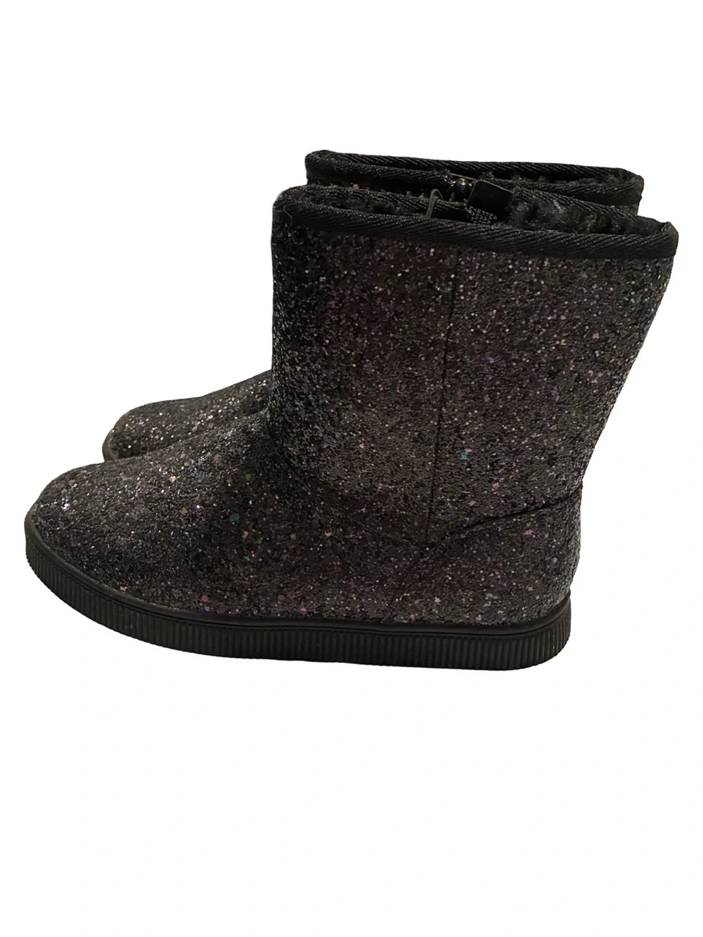 Cat & Jack Girl's Black Glitter Holland Shearling Style Boots Size 4 NWT